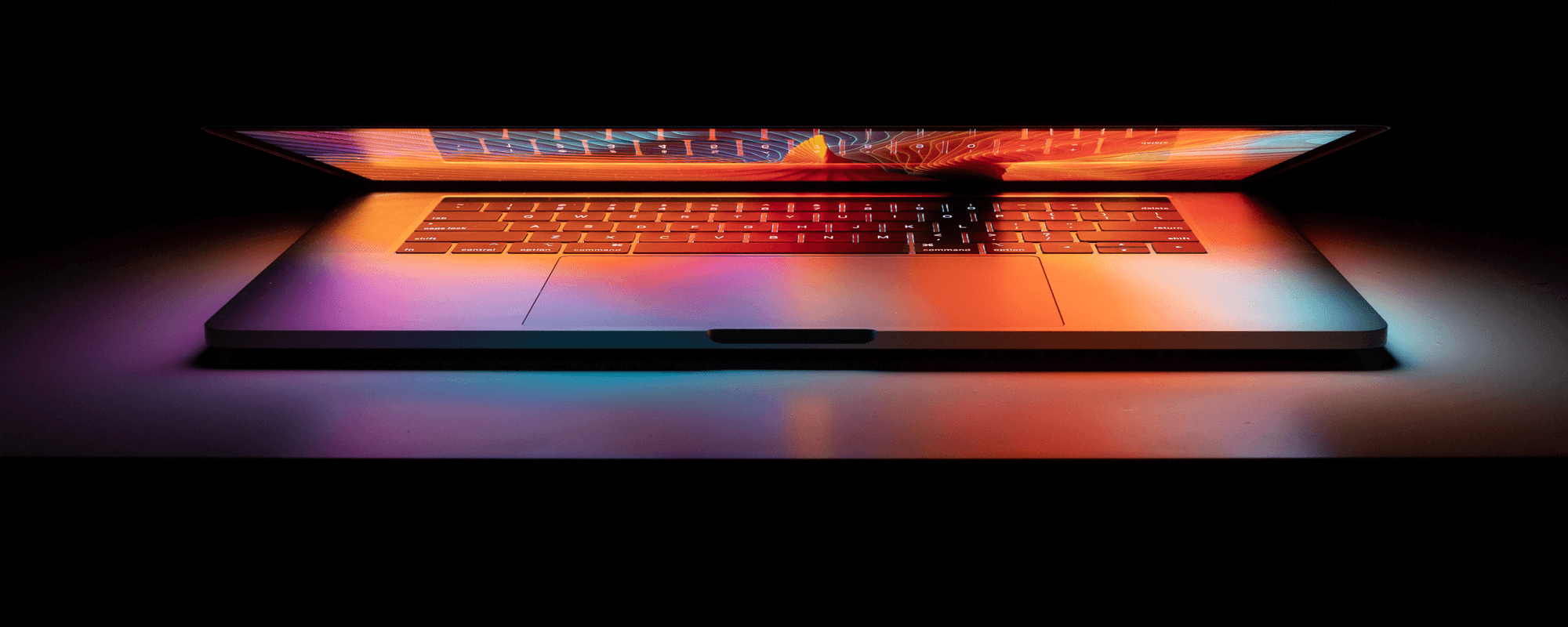 A lit up laptop